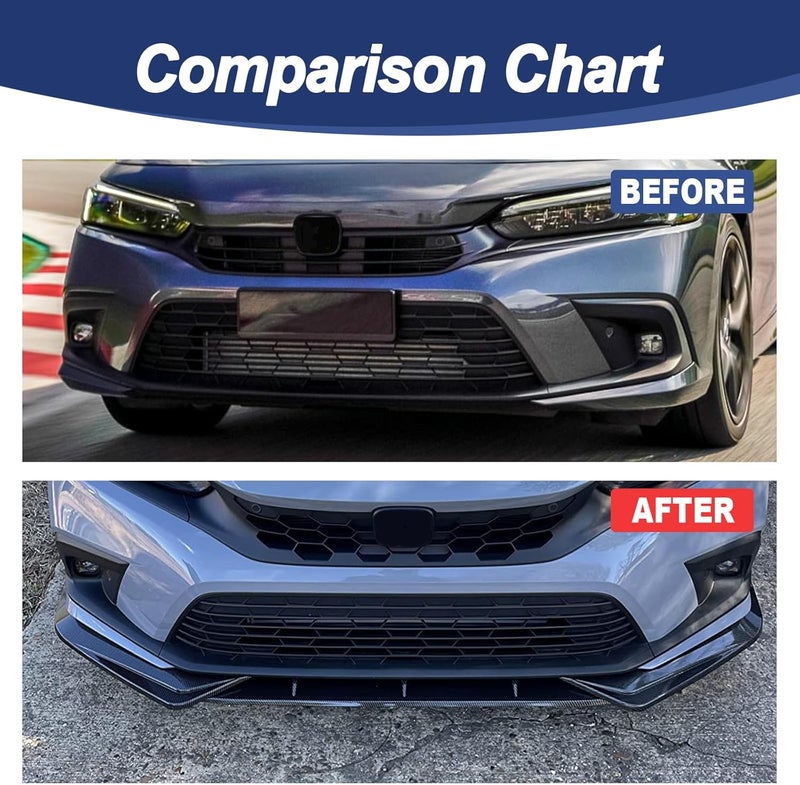 Gear Up Front Bumper Lip for Honda Civic 11th Gen 2022-2024 PP Front Lip Splitter Spoiler(Carbon Fiber Printing) - Image 4